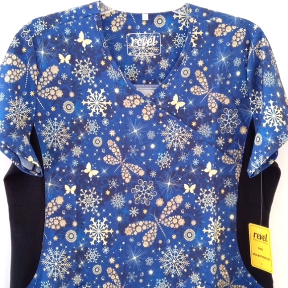 REVEL PREMIUM STRETCH SHORT SLEEVE V-NECK 2 POCKET MEDICAL SCRUB SIZE LARGE NWT - Picture 2 of 8